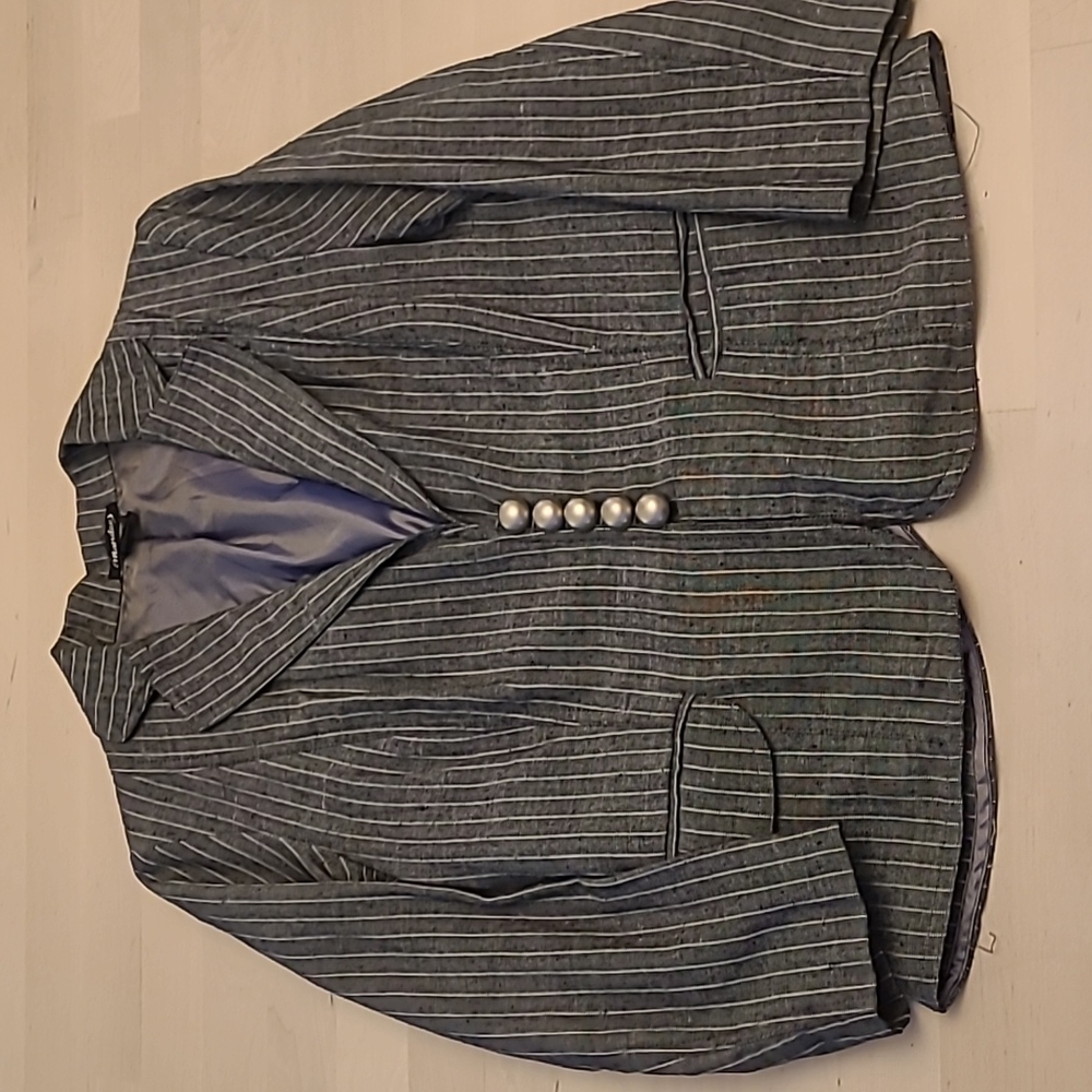 EUC VTG Mandee Linen/Cotton Blend Pinstriped Blazer - Picture 11 of 11